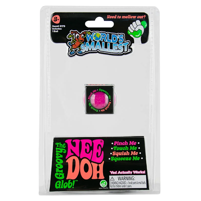 World’s Smallest NeeDoh in packaging, shown in pink; supplied colour varies
