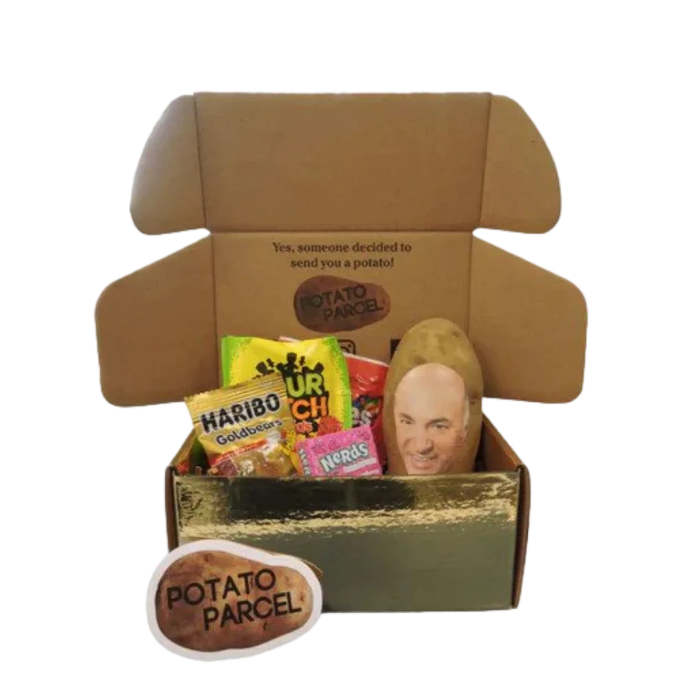 Potato Parcel Classy Potato Gift Bundle with personalised potato, candy and gold gift box